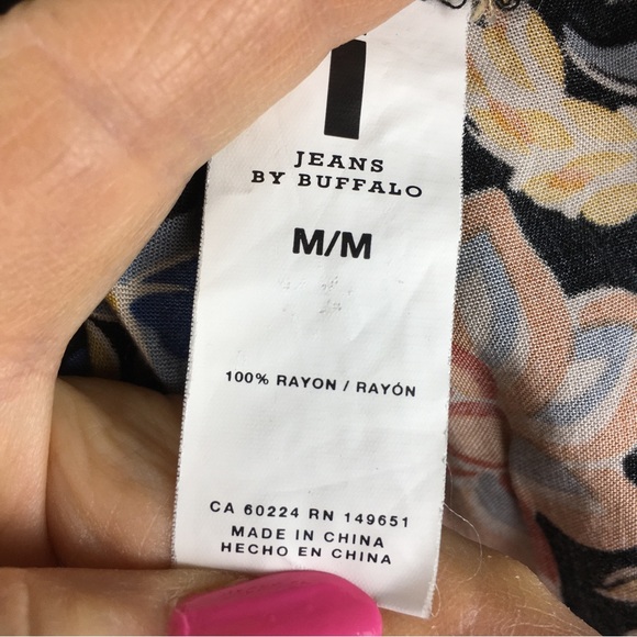 i Jeans by Buffalo Floral Double Slit Maxi Skirt Black Peach Blue Size M - Picture 5 of 8